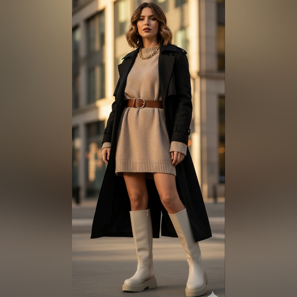Napoleoni pebbled leather beige tall platform boots 39
